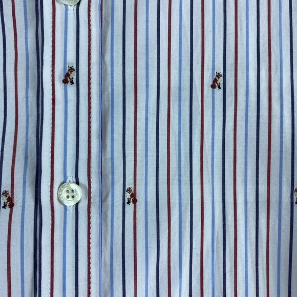 Maison Kitsune Dress Shirt Sz 38 (US S)  Striped Embroidered Foxes Long Sleeve - Picture 6 of 9